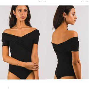 Off the Shoulder Wrap Bodysuit in Black